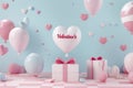 Valentine\'s Day with balloons and present box