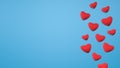 Valentine's day banner background. Red 3d hearts on a blank blue backdrop. Copy space for text Royalty Free Stock Photo