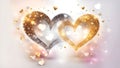 Valentine\'s day banner with golden and silver hearts.Abstract Love,Valentines Day, Wedding or other celebration concept