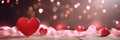 Valentine's Day banner with red hearts on blurred background. Panoramic web header. Wide screen wallpaper Royalty Free Stock Photo