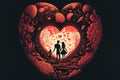 Valentineâs Day banner, romantic young couple with child in heart shape, illustration