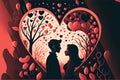 Valentineâs Day banner, romantic young couple in love and heart shape, illustration