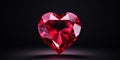 Valentine's day banner. Ruby gemstone heart shape on dark background