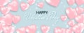 Valentine's Day banner with shining lights and hearts on blue background. Valentine's Day card. Royalty Free Stock Photo