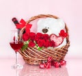 Valentine`s Day Basket with Symbols of Love Royalty Free Stock Photo