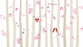 Valentine`s Day Birch Tree or Aspen Silhouettes with Lovebirds