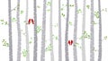Valentine`s Day Birch Tree or Aspen Silhouettes with Lovebirds