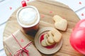 Valentine`s Day, biscuits and balloon-shaped heart and cup of co Royalty Free Stock Photo