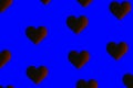 Valentine`s Day. Black hearts on a blue background. Wallpaper. Postcard for lovers. Template. Copy space Royalty Free Stock Photo