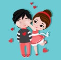 Valentine`s Day. Boy and girl. Love cards.