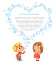 Valentine`s Day. Boy swindled heart from bubbles