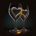 Valentine`s Day Bubbles: A Romantic Image of Two Champagne Glasses with Hearts Inside. Ai generated art