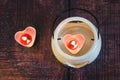 Valentine`s Day, burning candles in the form of hearts Royalty Free Stock Photo