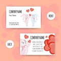 Valentine`s Day business cards with cute bunnies. Cartoon style. Vector illustration