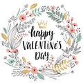 Valentine`s Day Callygraphic Wreath - hand drawn