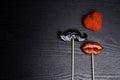 Valentine's Day candies lips and mustach, red heart, relationship Royalty Free Stock Photo