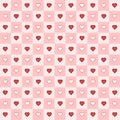 Valentine\'s day candy hearts and pink red white tartan plaid vector patterns. Heart check design seamless pattern.