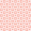 Valentine\'s day candy hearts and pink red white tartan plaid vector patterns. Heart check design seamless pattern.