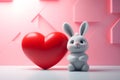 Valentine's day card with bunny. Rabbit cartoon collection. Small lovely rabbit with hearts