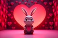 Valentine's day card with bunny. Rabbit cartoon collection. Small lovely rabbit with hearts