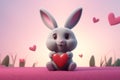 Valentine's day card with bunny. Rabbit cartoon collection. Small lovely rabbit with hearts