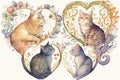 Valentine\'s day card with cats and heart-shaped frame