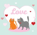 Valentine`s day card with couple of cute cats.  Vector illustration of animals in love Royalty Free Stock Photo