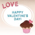 Valentine`s day card with cupcake, heart shaped lollipop, chocolate cream and sprinkles Royalty Free Stock Photo