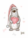 A Valentine's Day card. A cute bear with a big heart. Vector. Royalty Free Stock Photo