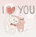 Valentine's day card. Cute cats in love.