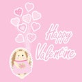 Valentine`s Day card with cute hedgehog and love balloons Royalty Free Stock Photo