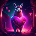 Llama hugging heart Valentine\'s day card with cute llama. Vector illustration Generative AI animal ai Royalty Free Stock Photo