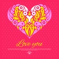 Valentine`s Day card with decorative stylish heart. Wedding invitation