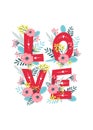 Valentine`s Day card with flowers. Cards, posters, for Valentine`s Day, wedding and birthday. Vector illustrations