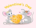 Valentine`s Day card with funny mice and cheese