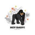 Valentine`s day card. Funny vector illustration of a gorilla in sunglasses Royalty Free Stock Photo