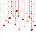 Valentine`s day card with hanging red hearts On a white background Royalty Free Stock Photo