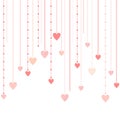 Valentine`s day card with hanging red hearts On a white background. Hand, pink Royalty Free Stock Photo