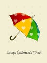 Valentine`s Day Card with hart and colorful umbrella - vector.