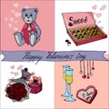 Valentine`s day card with lettering and doodles