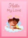 Valentine\'s Day card with little girl and boy angell on a cloud. Relationship, love, Valentine\'s day, romantic concept