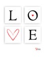 Valentine`s day card, love word in the frames isolated on a white background