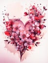 A Valentine\'s day card made of delicate flowers and a heart