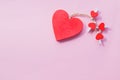 Valentine`s day card. wooden red hearts isolated on pink background.happy valentine day concept. Festive postcard. Love Royalty Free Stock Photo