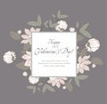 Valentine`s Day card with pink flowers on White Background