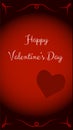 Valentine`s day card with red background. Bright red circle in the center with white text and a heart. Royalty Free Stock Photo