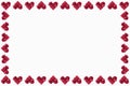 Valentine`s day card. Red flower petals in shape of hearts on white background with mockup; copy space frame. Royalty Free Stock Photo