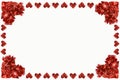 Valentine`s day card. Red flower petals in shape of hearts on white background with mockup; copy space. Royalty Free Stock Photo