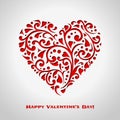 Valentine`s day card with red ornate heart. Love romantic banner. February 14. 3d greeting poster Royalty Free Stock Photo