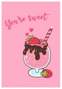 Valentine s day card with strawberry cocktail. Vector graphics Royalty Free Stock Photo